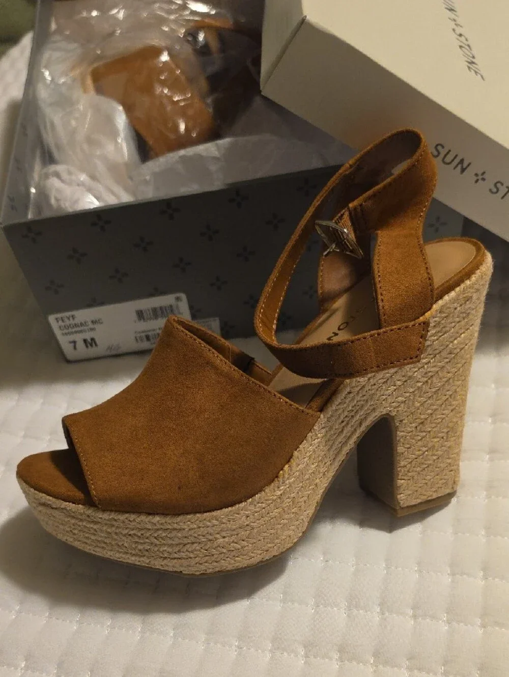 Sun + Stone Cognac Suede Espadrille Wedge Sandal - Cognac Brown